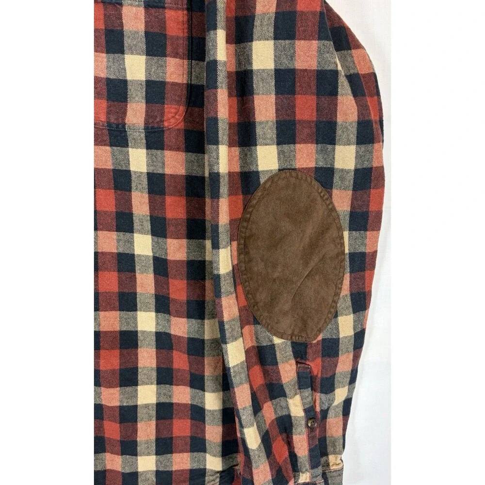 J Crew Cotton Twill L/S Button Shirt Red/Blue Plaid Suede Elbows Men’s XL